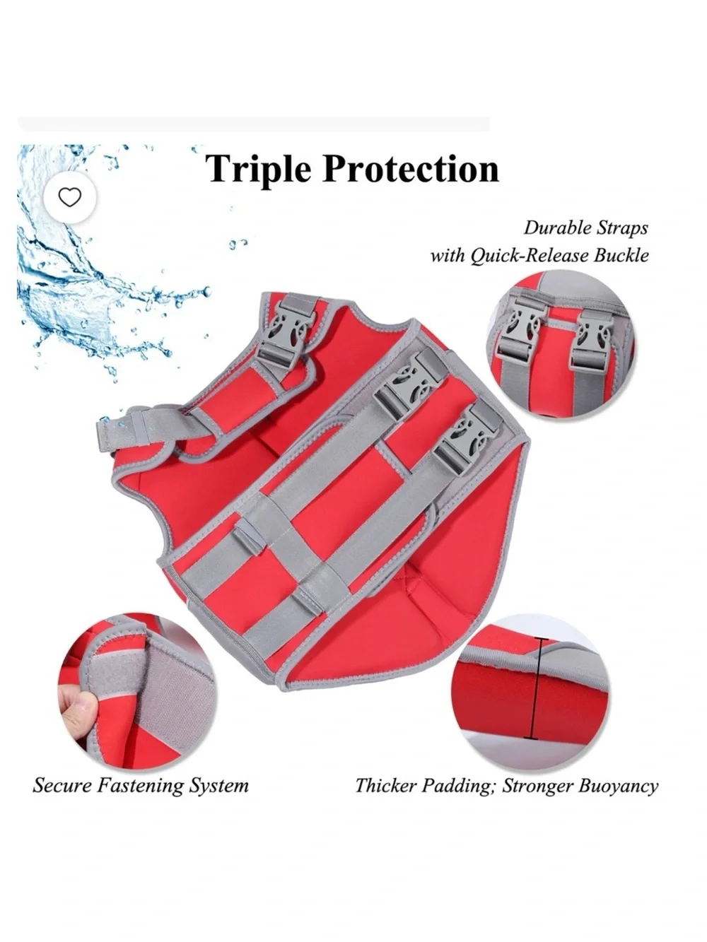 Vivaglory Large Dog Life Jacket Red Neoprene Sports Flotation Safety Vest L